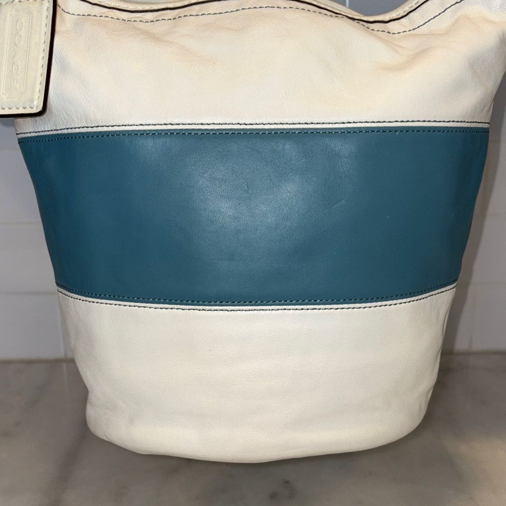 Coach Bag Purse Handbag Leather Vintage Rugby Stripe Convertible Bucket Bag - Picture 3 of 16